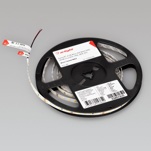 Лента Arlight RT-A120-8mm 2835 028573(2) 72W 24V 1200lm белый (теплый) IP20