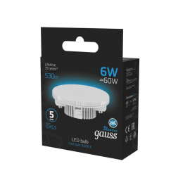 Светодиодная лампа Gauss 108008306 6W 220V 530lm GX53 белый (холодный)