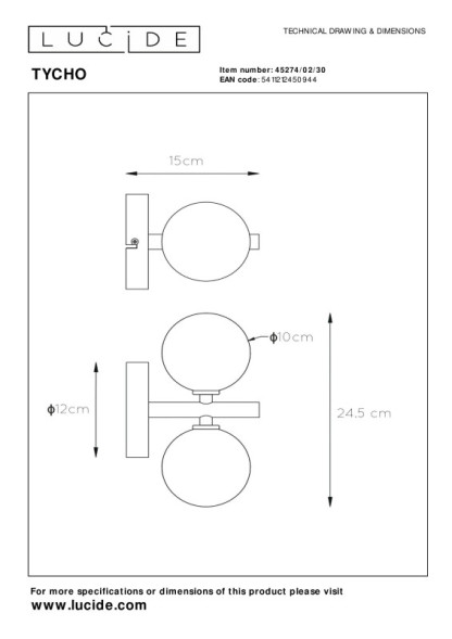Бра LUCIDE Tycho 45274/02/30