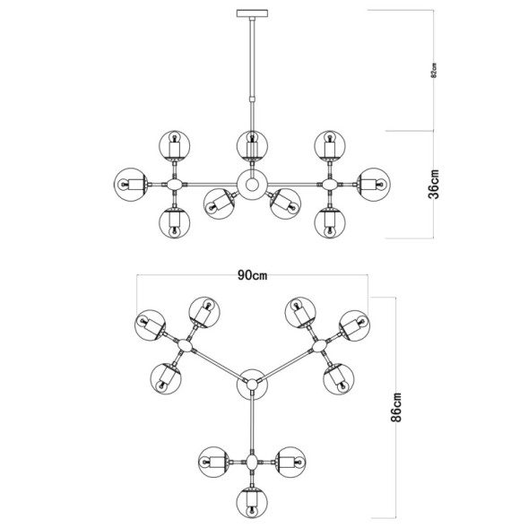 Люстра на штанге ARTE Lamp BOLLA A1664SP-12BK
