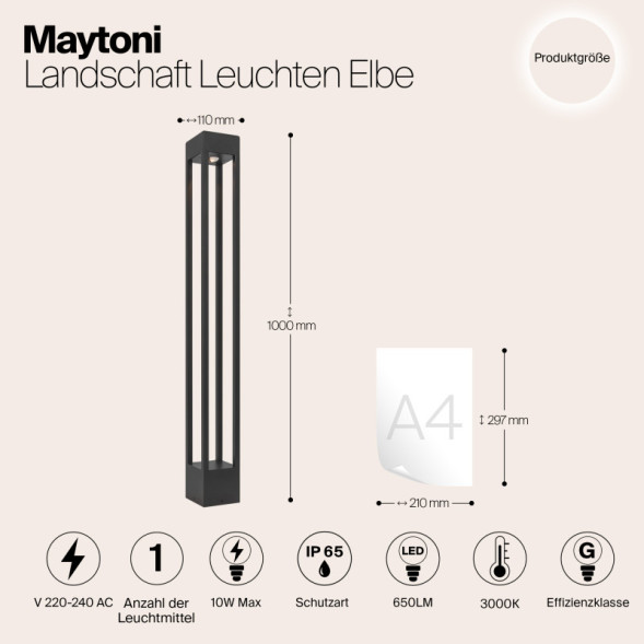 Садово-парковый светильник Maytoni Elbe O424FL-L10GF