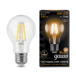Светодиодная лампа Gauss Filament 102802108 8W 220V 740lm E27 белый (теплый)