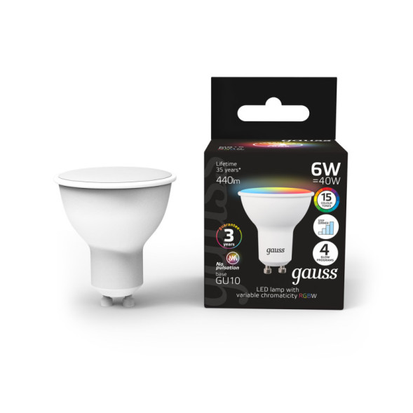 Светодиодная лампа Gauss 101106406 6W 220V 440lm GU10 RGB+белый