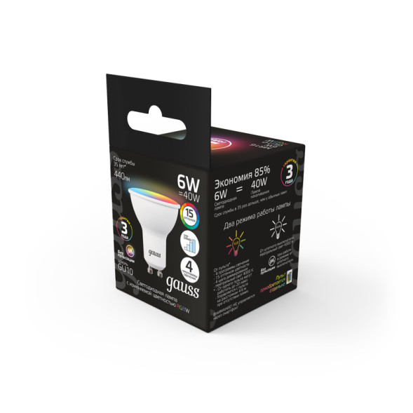 Светодиодная лампа Gauss 101106406 6W 220V 440lm GU10 RGB+белый