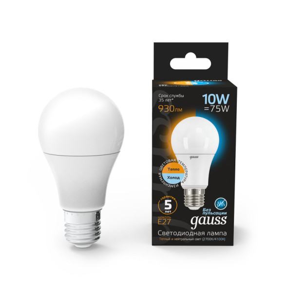 Светодиодная лампа Gauss A60 102502110-T 10W 220V 930lm E27 белый (регулируемый)