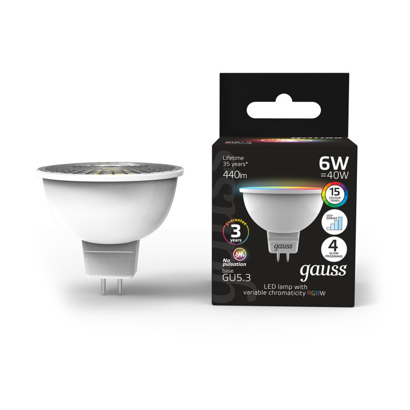 Светодиодная лампа Gauss 101105406 6W 220V 440lm GU5.3 RGB+белый