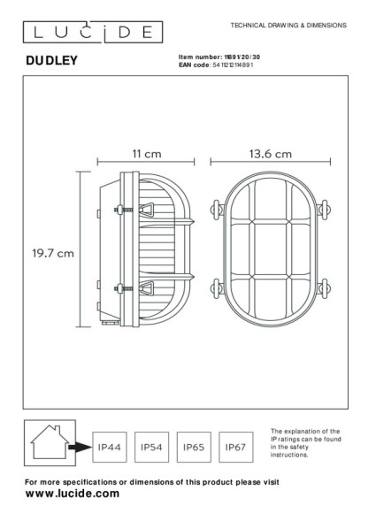 Уличный настенный светильник LUCIDE DUDLEY 11891/20/30