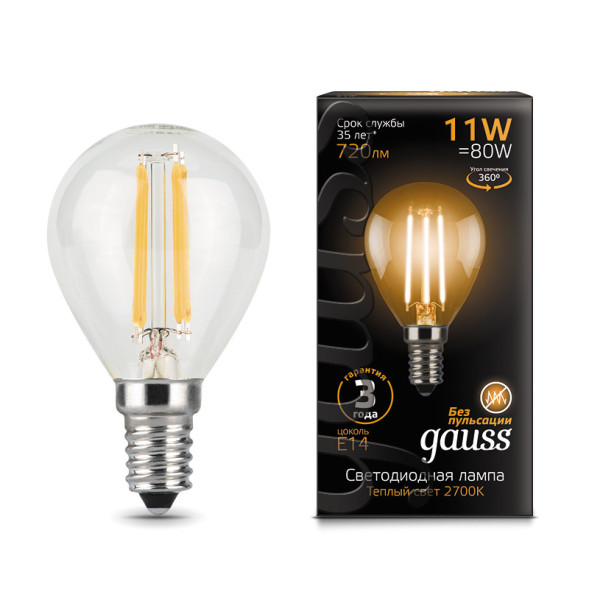 Светодиодная лампа Gauss Filament 105801111 11W 220V 720lm E14 белый (теплый)