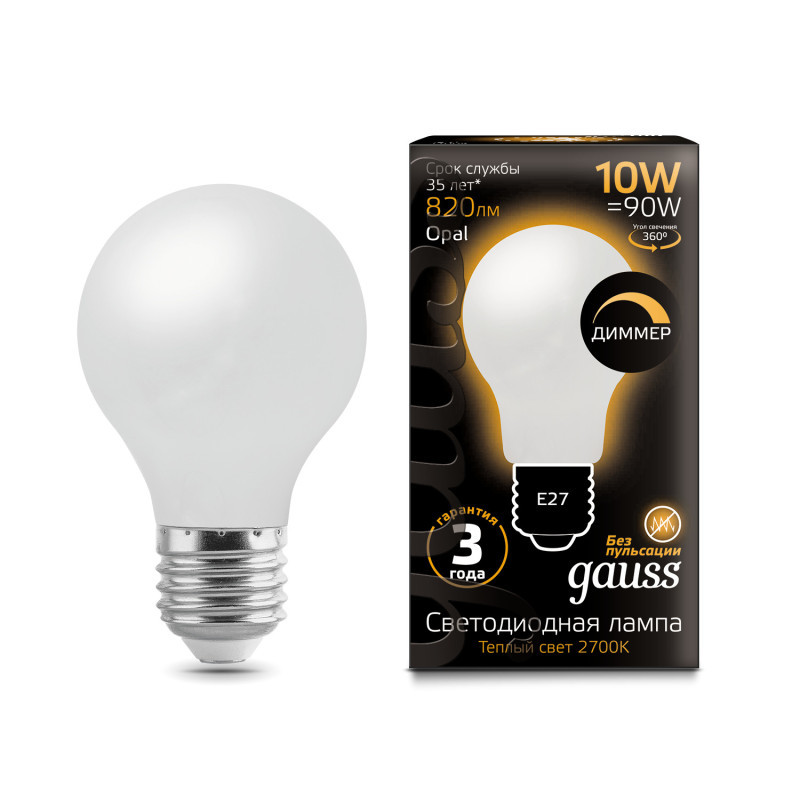 Светодиодная лампа Gauss Filament 102202110-D 10W 220V 820lm E27 белый (теплый)