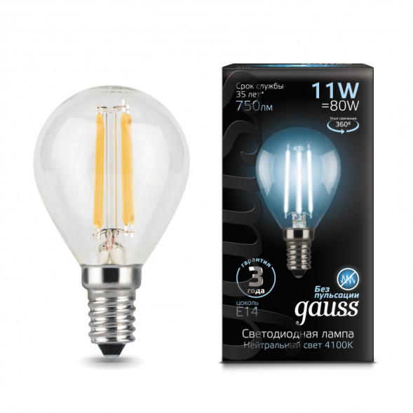 Светодиодная лампа Gauss Filament 105801211 11W 220V 750lm E14 белый (дневной)