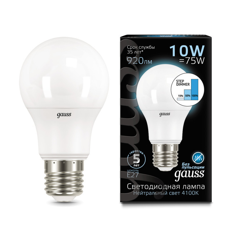 Светодиодная лампа Gauss Step Dim 102502210-S 10W 220V 920lm E27 белый (дневной)