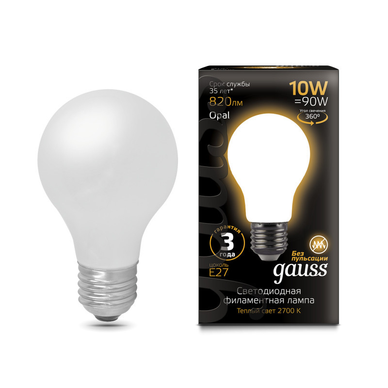 Светодиодная лампа Gauss Filament 102202110 10W 220V 820lm E27 белый (теплый)