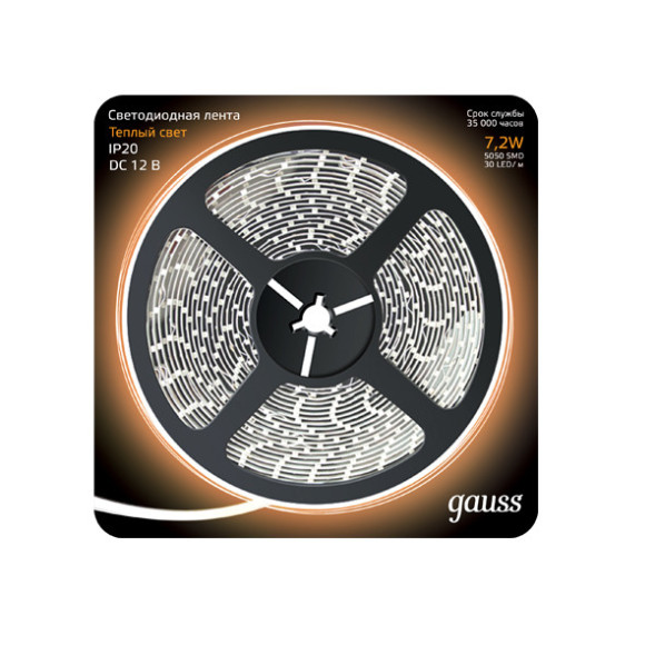 Лента Gauss Black 312000107 36W 12V 350lm белый (теплый) IP20