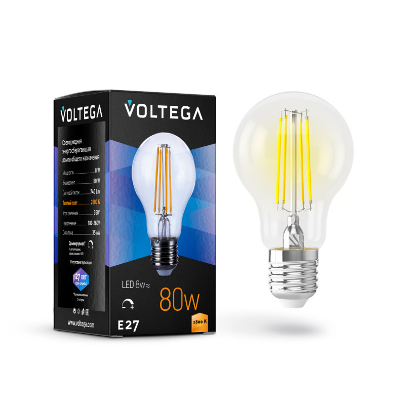 Светодиодная лампа Voltega General purpose bulb 5489 8W 220V 740lm E27 белый (теплый)