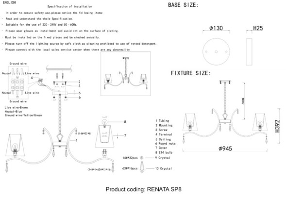 Подвесная люстра Crystal Lux Renata RENATA SP8 GOLD