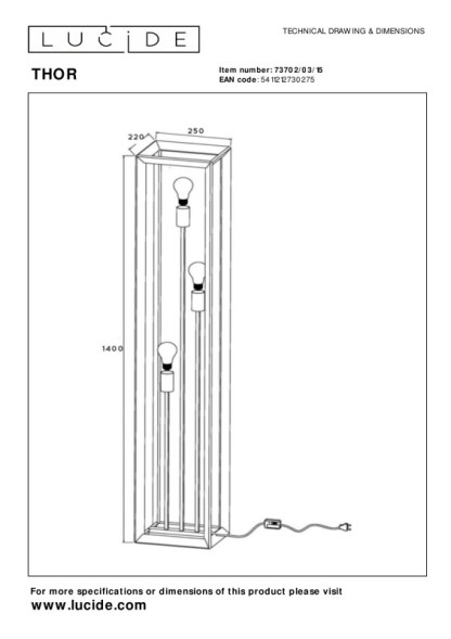 Торшер LUCIDE THOR 73702/03/15