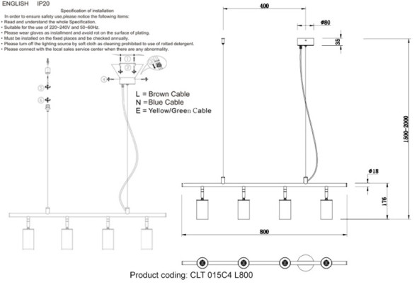 Подвесная люстра Crystal Lux CLT 015 CLT 015C4 L800 BL
