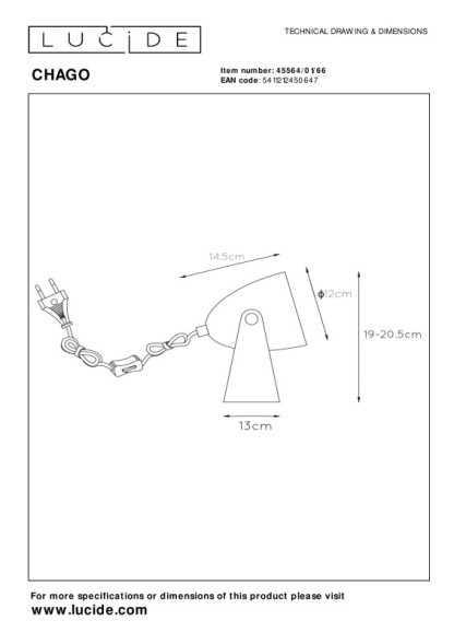 Детская настольная лампа LUCIDE CHAGO 45564/01/66