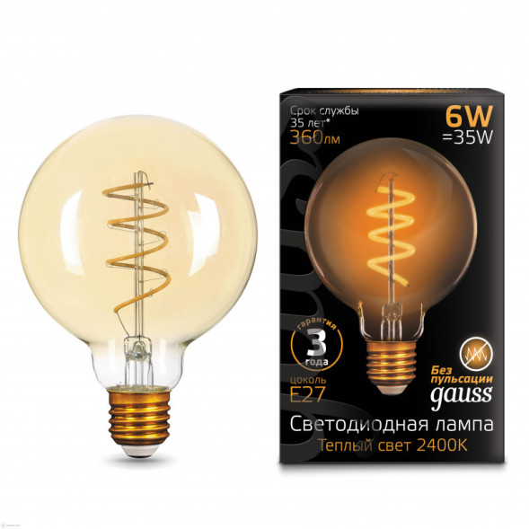 Светодиодная лампа Gauss Filament 105802007 6W 220V 360lm E27 белый (теплый)