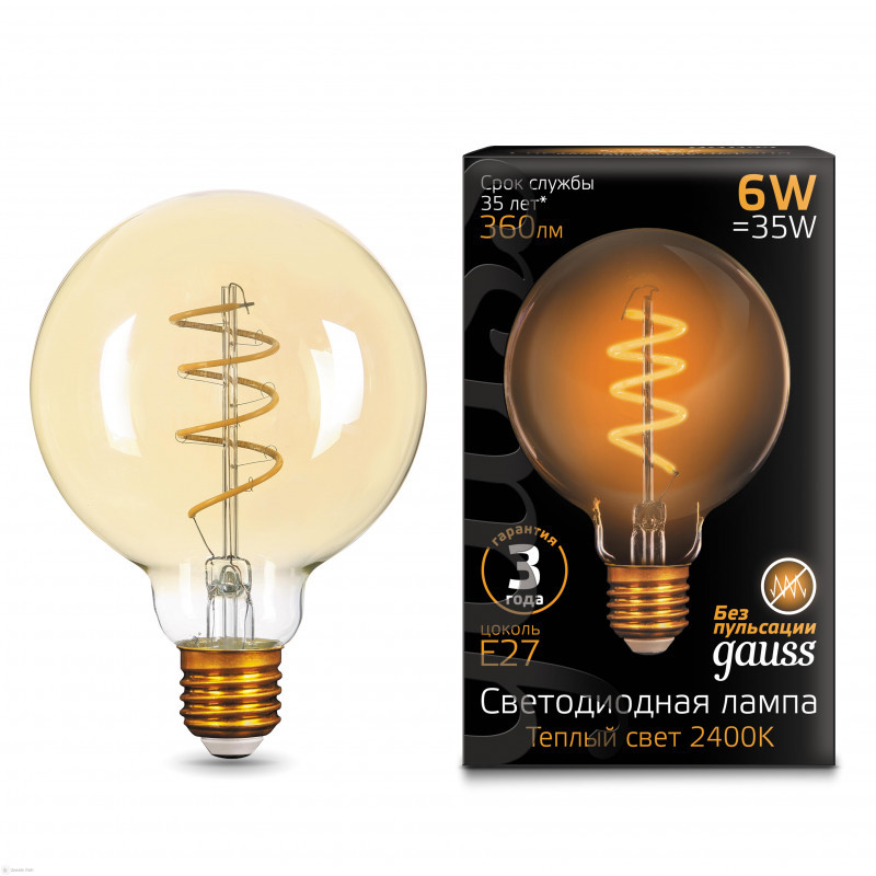 Светодиодная лампа Gauss Filament 105802007 6W 220V 360lm E27 белый (теплый)