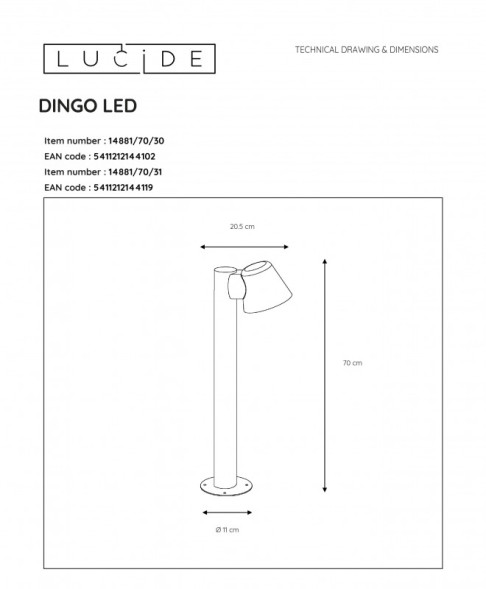 Садово-парковый светильник LUCIDE DINGO-LED 14881/70/30