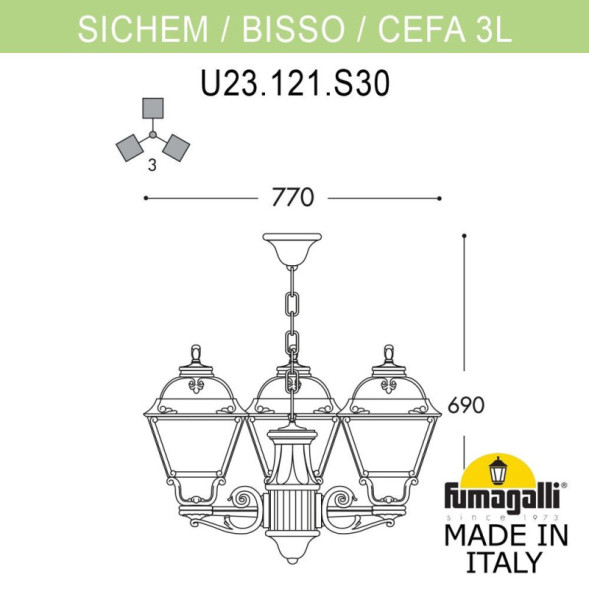 Подвесной уличный светильник Fumagalli U23.120.S30.VYF1R CEFA