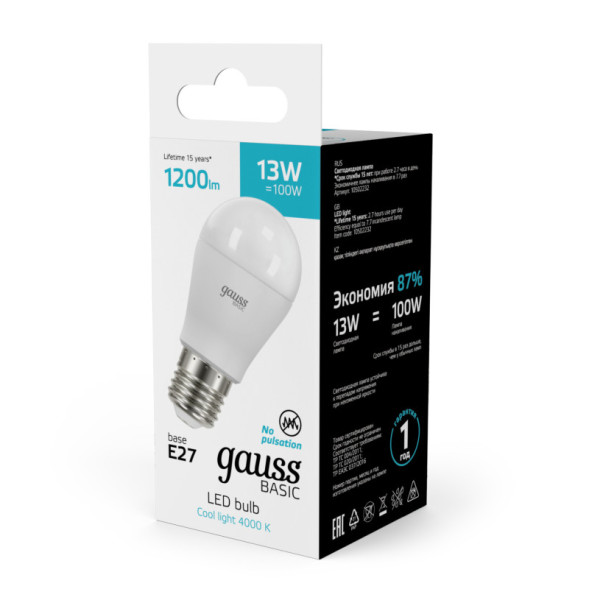 Светодиодная лампа Gauss 10502232 13W 220V 1200lm E27 белый (дневной)