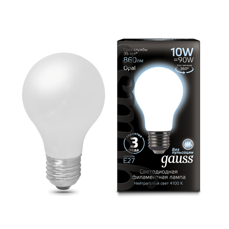 Светодиодная лампа Gauss Filament 102202210 10W 220V 860lm E27 белый (дневной)