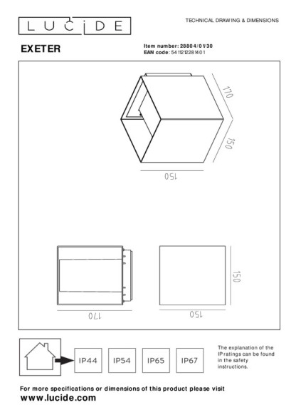 Уличный настенный светильник LUCIDE Exeter 28804/01/30