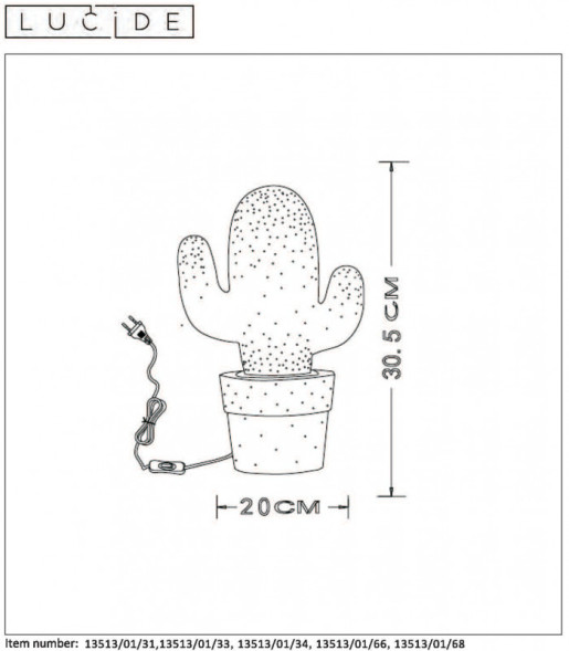 Детская настольная лампа LUCIDE Cactus 13513/01/34