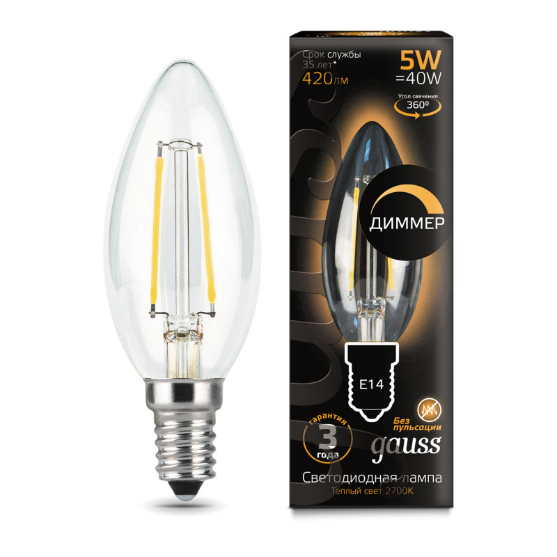 Светодиодная лампа Gauss Filament 103801105-D 5W 220V 420lm E14 белый (теплый)