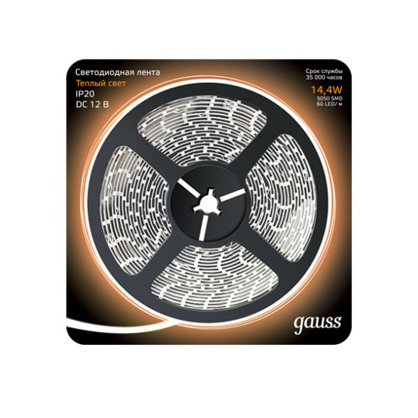 Лента Gauss Black 312000114 72W 12V 640lm белый (теплый) IP20