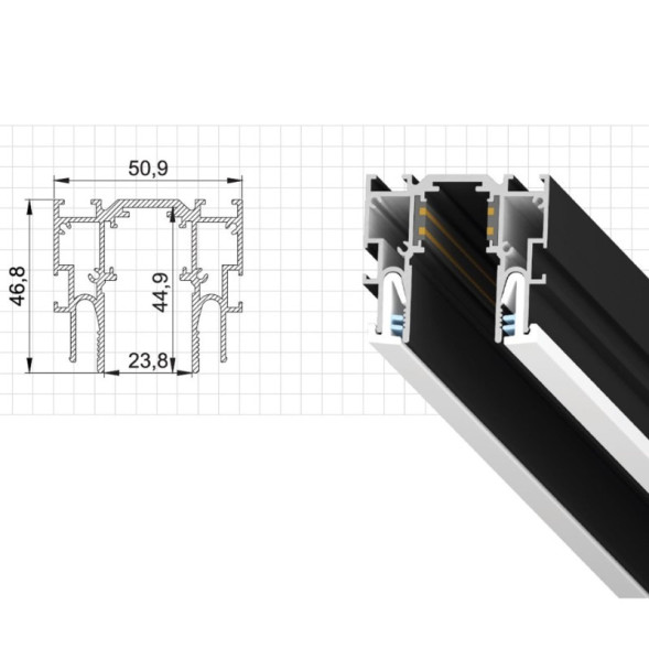 Профиль для шинопроводов ST-Luce Track Black magnet SKYLINE 48 в натяжной потолок ST003.429.02