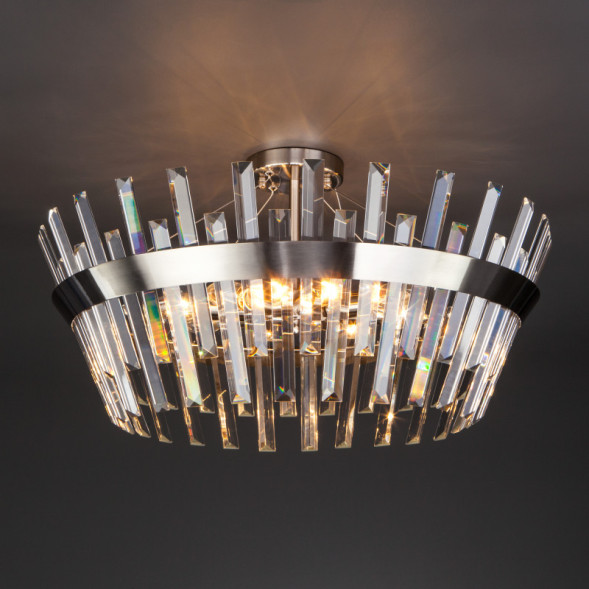 Люстра на штанге Eurosvet Steccato 10111/8 сатин-никель / прозрачный хрусталь Strotsk