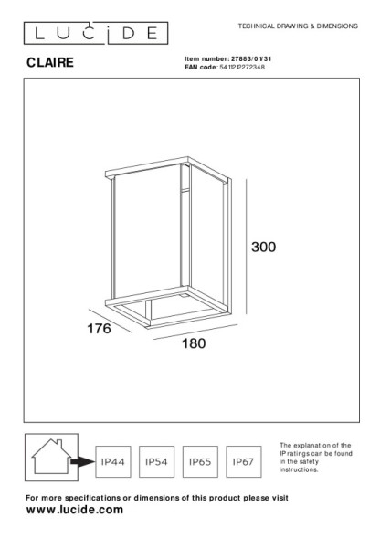 Уличный настенный светильник LUCIDE CLAIRE 27883/01/31