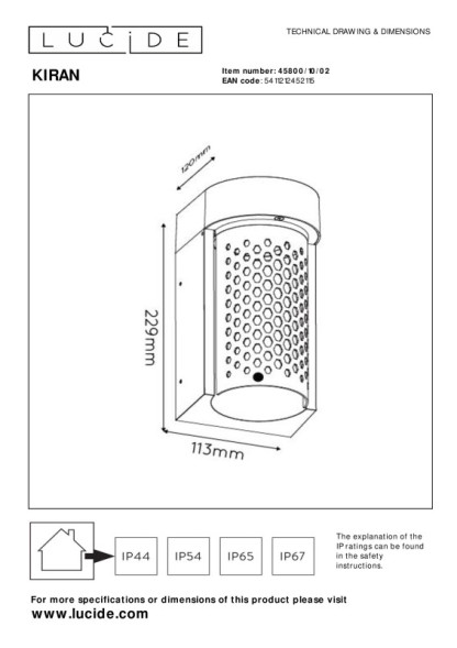 Уличный настенный светильник LUCIDE 45800/10/02
