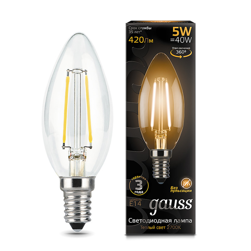 Светодиодная лампа Gauss Filament 103801105 5W 220V 420lm E14 белый (теплый)
