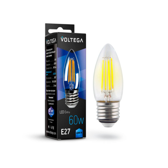 Светодиодная лампа Voltega Candle 7029 6W 220V 600lm E27 белый (дневной)