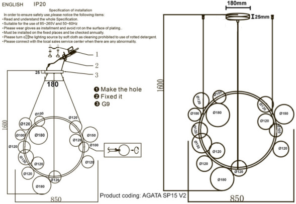 Подвесная люстра Crystal Lux Agata AGATA SP15 V2 GOLD/TRANSPARENTE