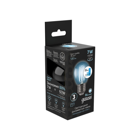 Светодиодная лампа Gauss Filament 105802207-S 7W 220V 580lm E27 белый (дневной)