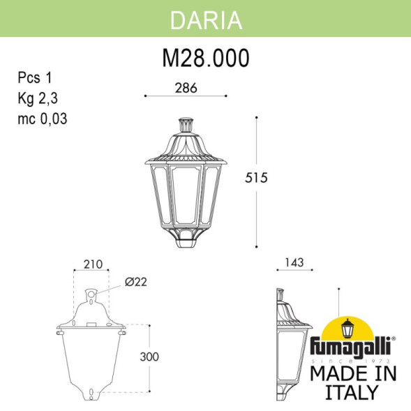 Уличный настенный светильник Fumagalli M28.000.000.BYE27 DARIA
