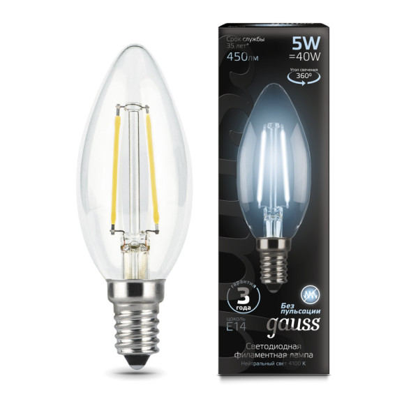 Светодиодная лампа Gauss Filament 103801205 5W 220V 450lm E14 белый (дневной)