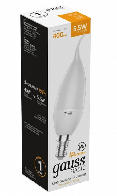 Светодиодная лампа Gauss 1034116 5.5W 220V 400lm E14 белый (теплый)