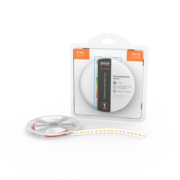 Лента Gauss Basic LED 2835/120 BT035 20W 12V 700lm белый (теплый) IP20