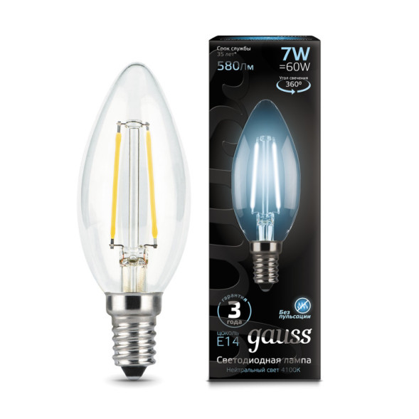 Светодиодная лампа Gauss Filament 103801207 7W 220V 580lm E14 белый (дневной)