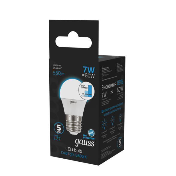 Светодиодная лампа Gauss 105102307-S 7W 220V 550lm E27 белый (холодный)