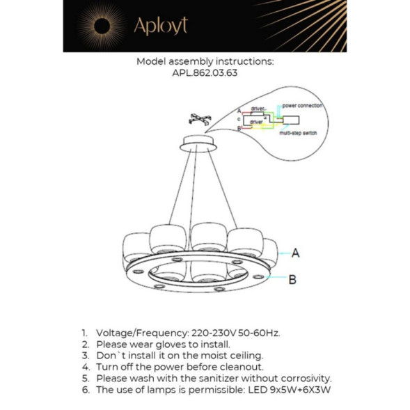 Подвесная люстра APLOYT APL.862.03.63 Yudzheni