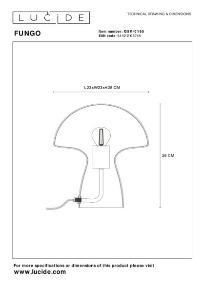 Детская настольная лампа LUCIDE Fungo 10514/01/65
