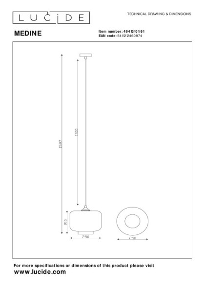 Подвесной светильник LUCIDE MEDINE 46413/01/61