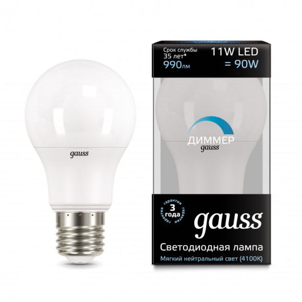 Светодиодная лампа Gauss A60 102502211-D 11W 220V 990lm E27 белый (дневной)